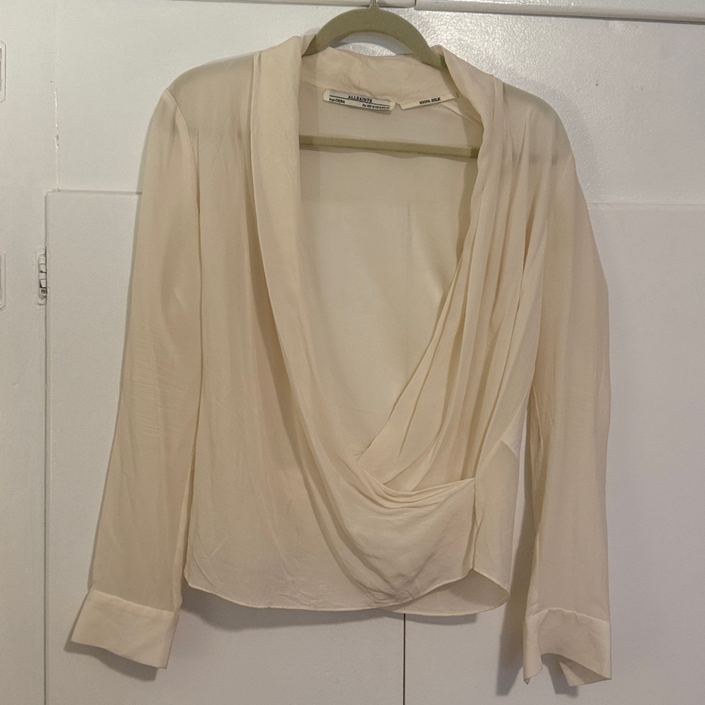 All Saints Silk Cream Top
